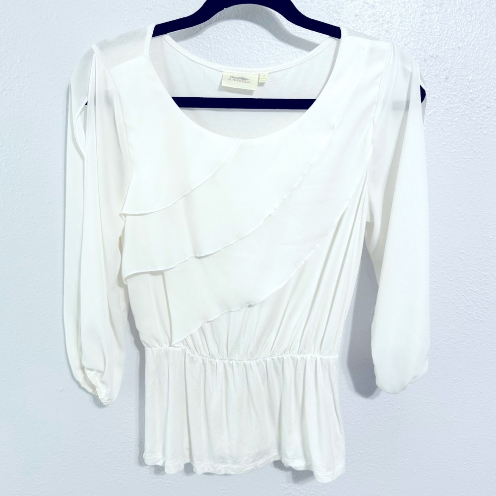 Anthropologie Doletta cold shoulder white flutter blouse size xs